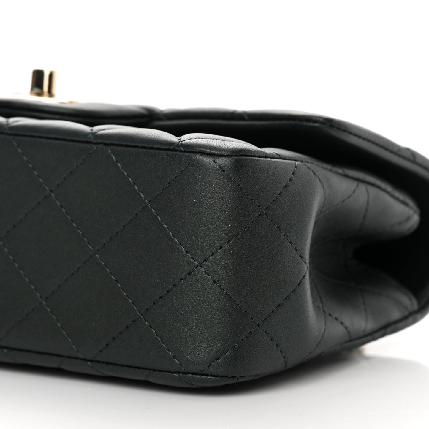 Iridescent Lambskin Quilted Mini Top Handle Rectangular Flap Dark Green