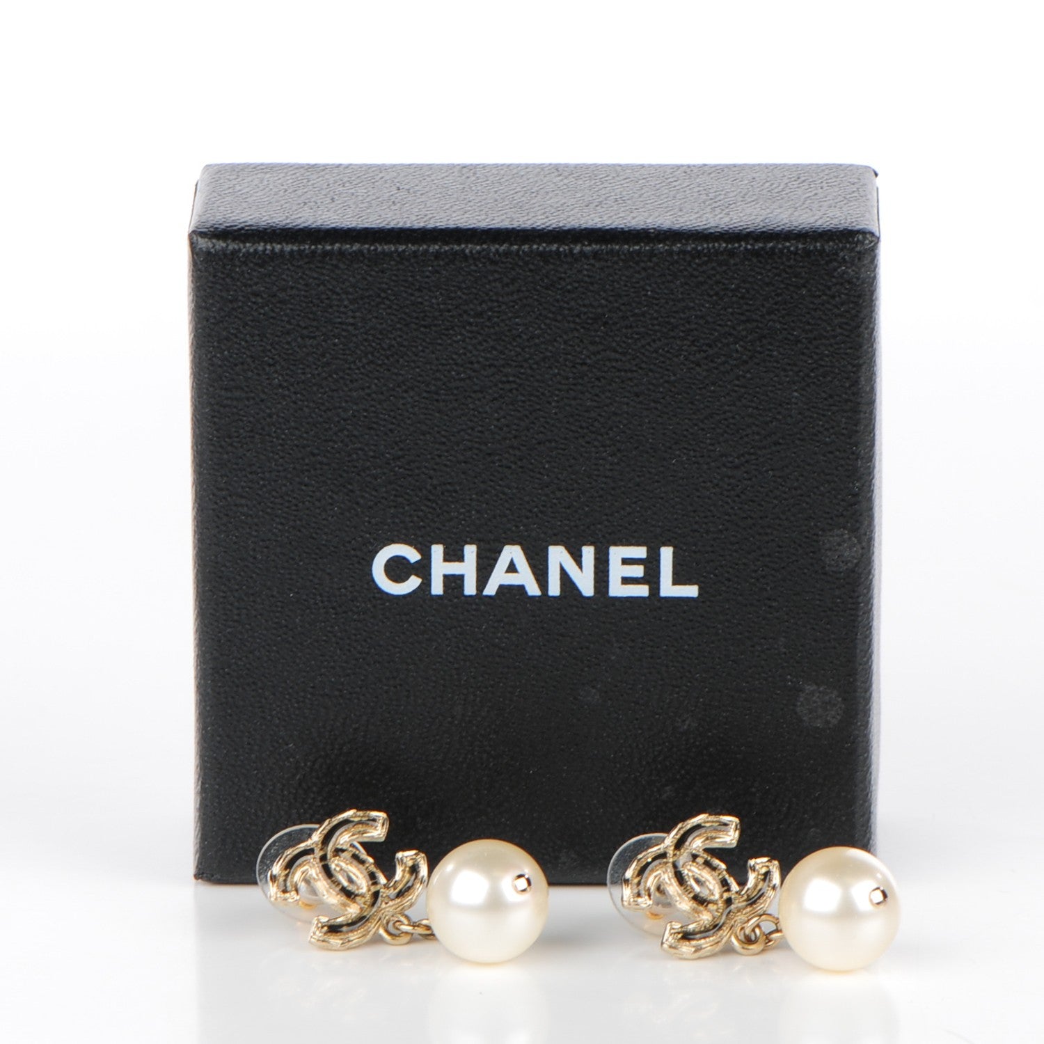 Chanel Pearl Enamel CC Drop Earrings Black Gold 5 of 5