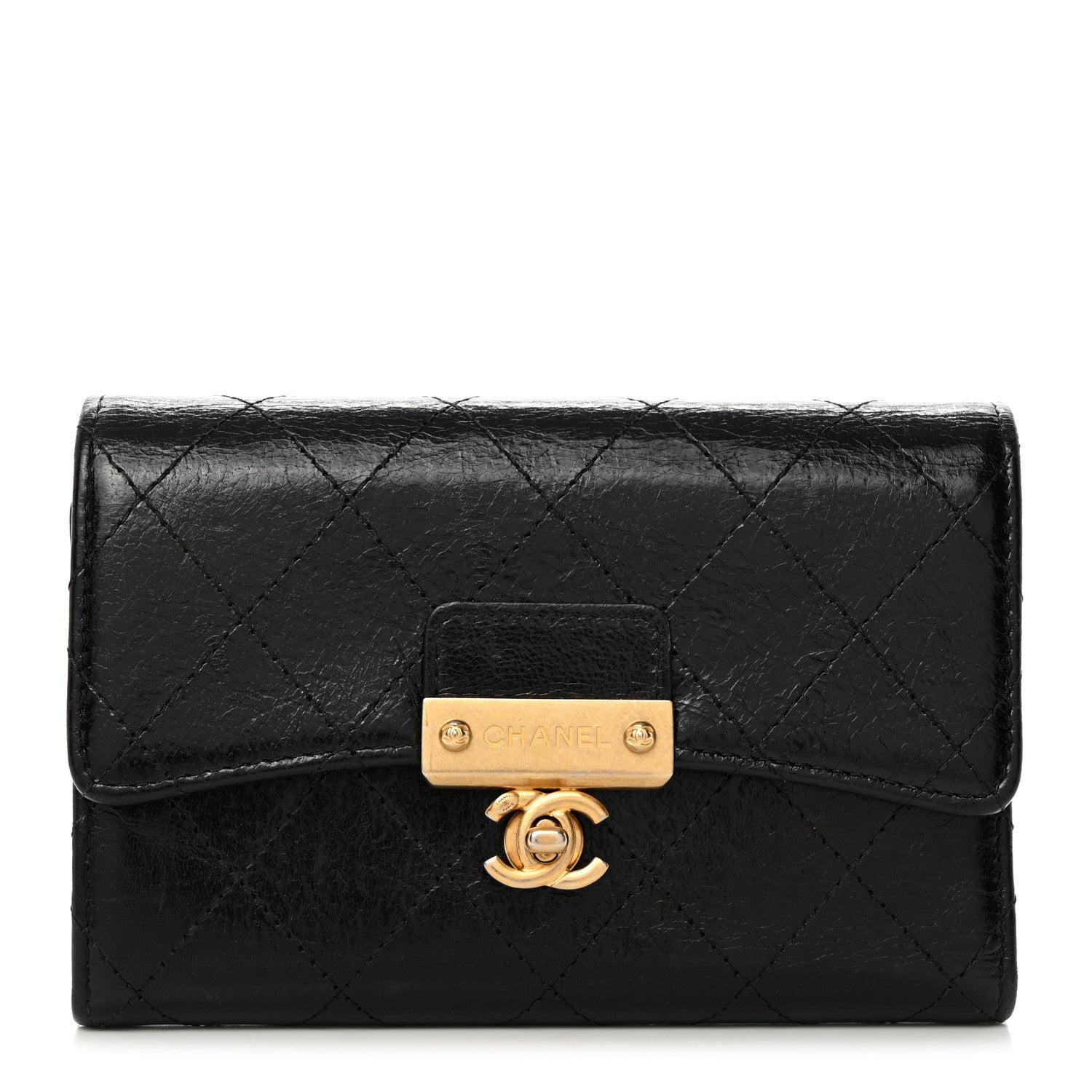 Chanel Goatskin Stitched Small Golden CC Flap Wallet Black 1 of 9
