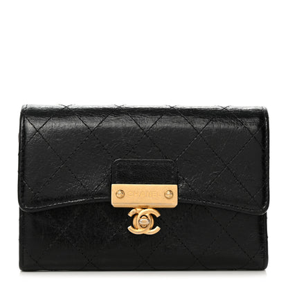 Chanel Goatskin Stitched Small Golden CC Flap Wallet Black 1 of 9