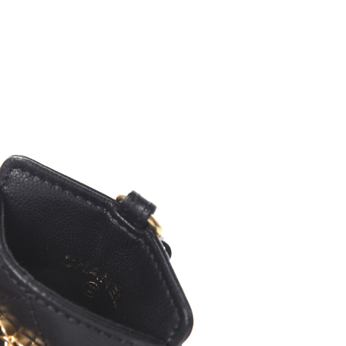 Goatskin Quilted 19 Card Holder On Chain Black