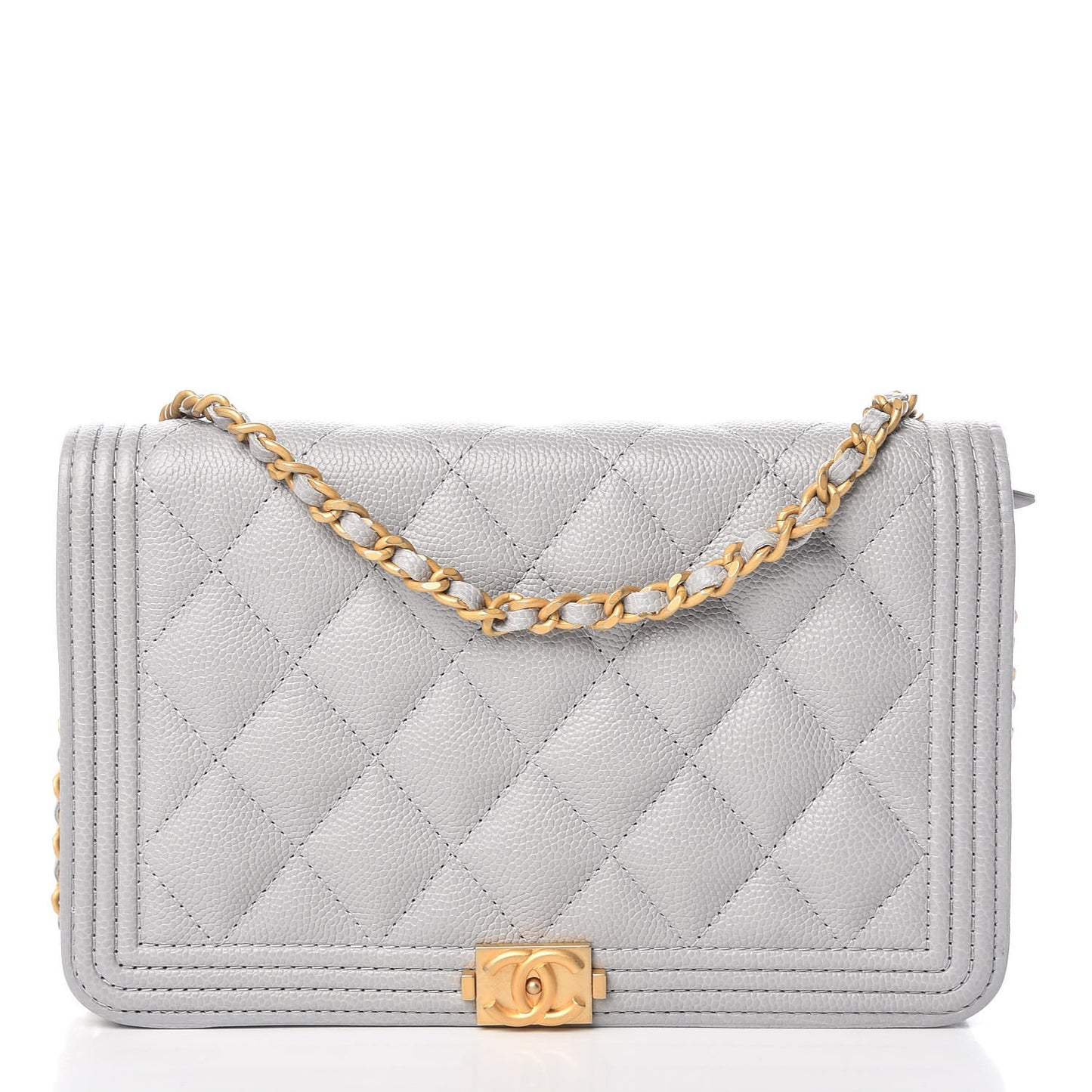 Caviar Quilted Boy Wallet On Chain WOC Grey