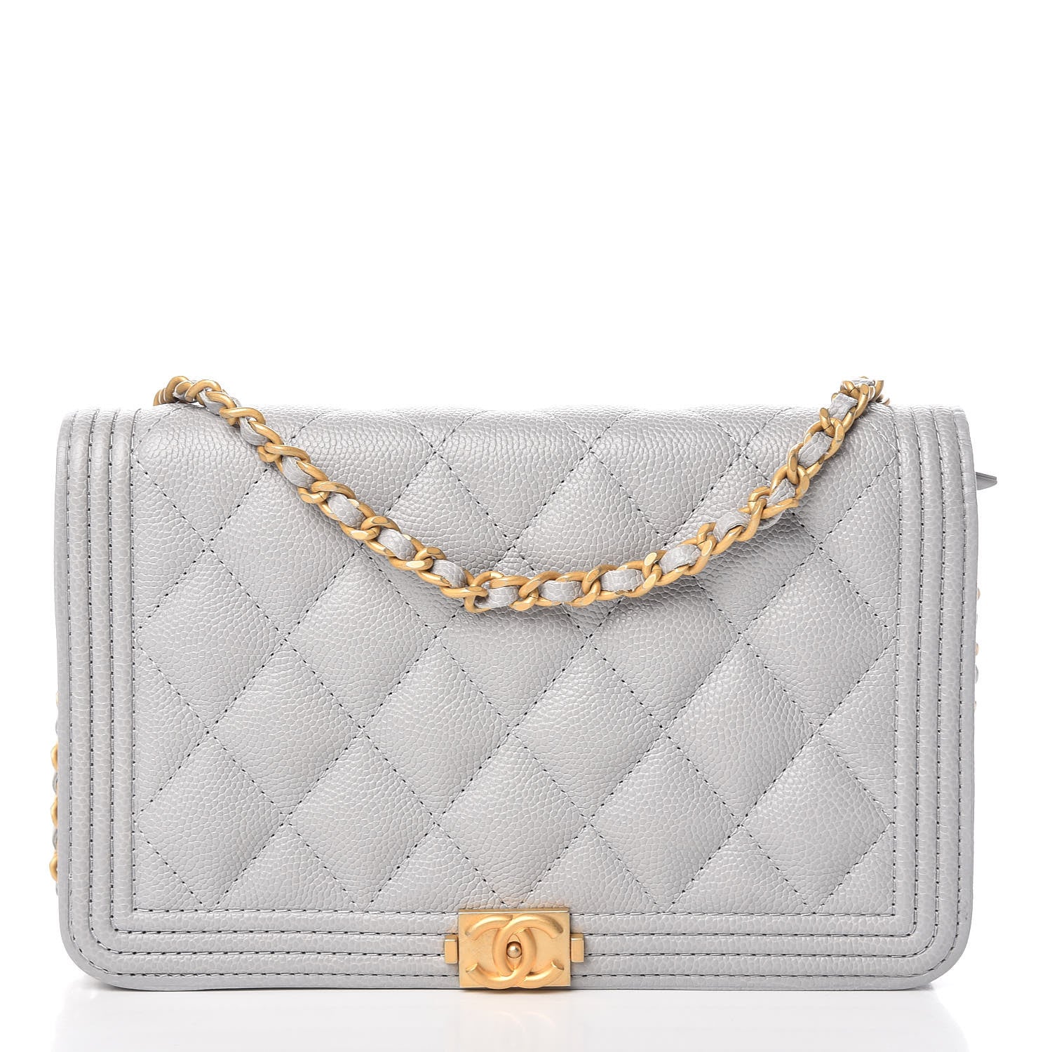 Chanel Caviar Quilted Boy Wallet On Chain WOC Grey 1 of 11