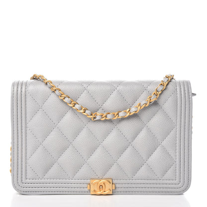 Chanel Caviar Quilted Boy Wallet On Chain WOC Grey 1 of 11