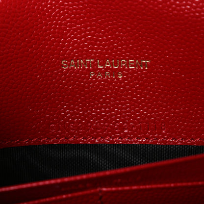 Saint Laurent Grain De Poudre Matelasse Chevron Monogram Envelope Chain Wallet Bandana Red 7 of 11