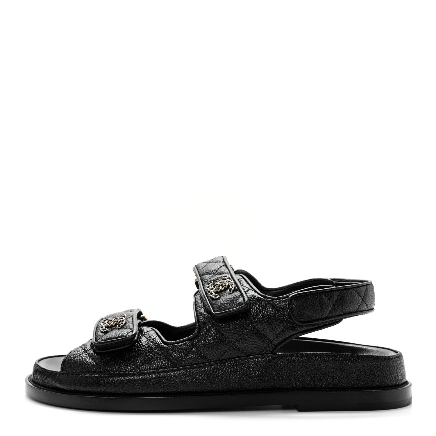 Chanel Grained Calfskin Velcro Dad Sandals 38 Black 1 of 11