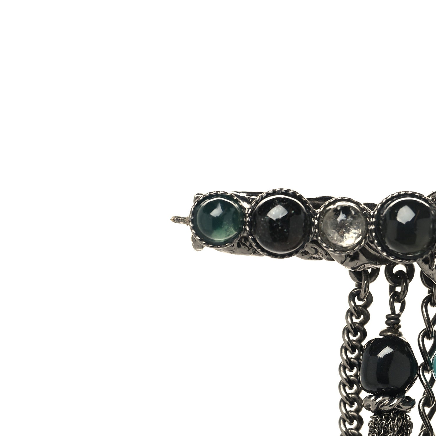 Chanel Ruthenium Crystal Pearl Beaded Enamel CC Multi Chain Bar Necklace Black 6 of 6