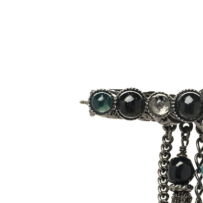 Chanel Ruthenium Crystal Pearl Beaded Enamel CC Multi Chain Bar Necklace Black 6 of 6