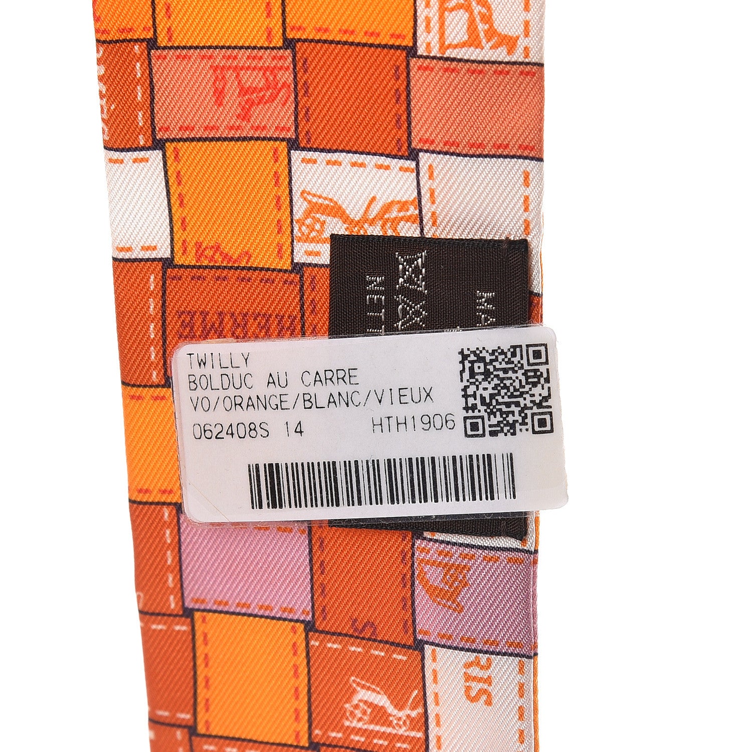 Hermes Silk Bolduc Au Carre Twilly Orange Blanc Vieux 3 of 4