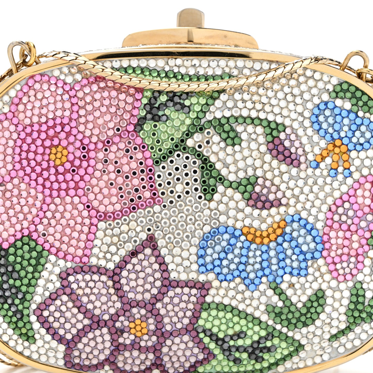 Crystal Flower Minaudiere Clutch Gold