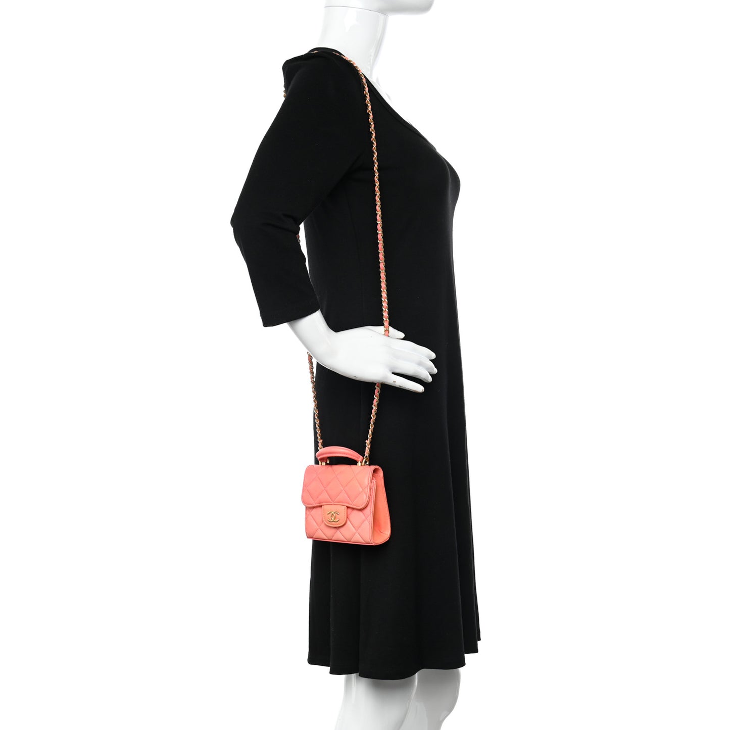 Lambskin Quilted Ombre Top Handle Flap Clutch With Chain Rose