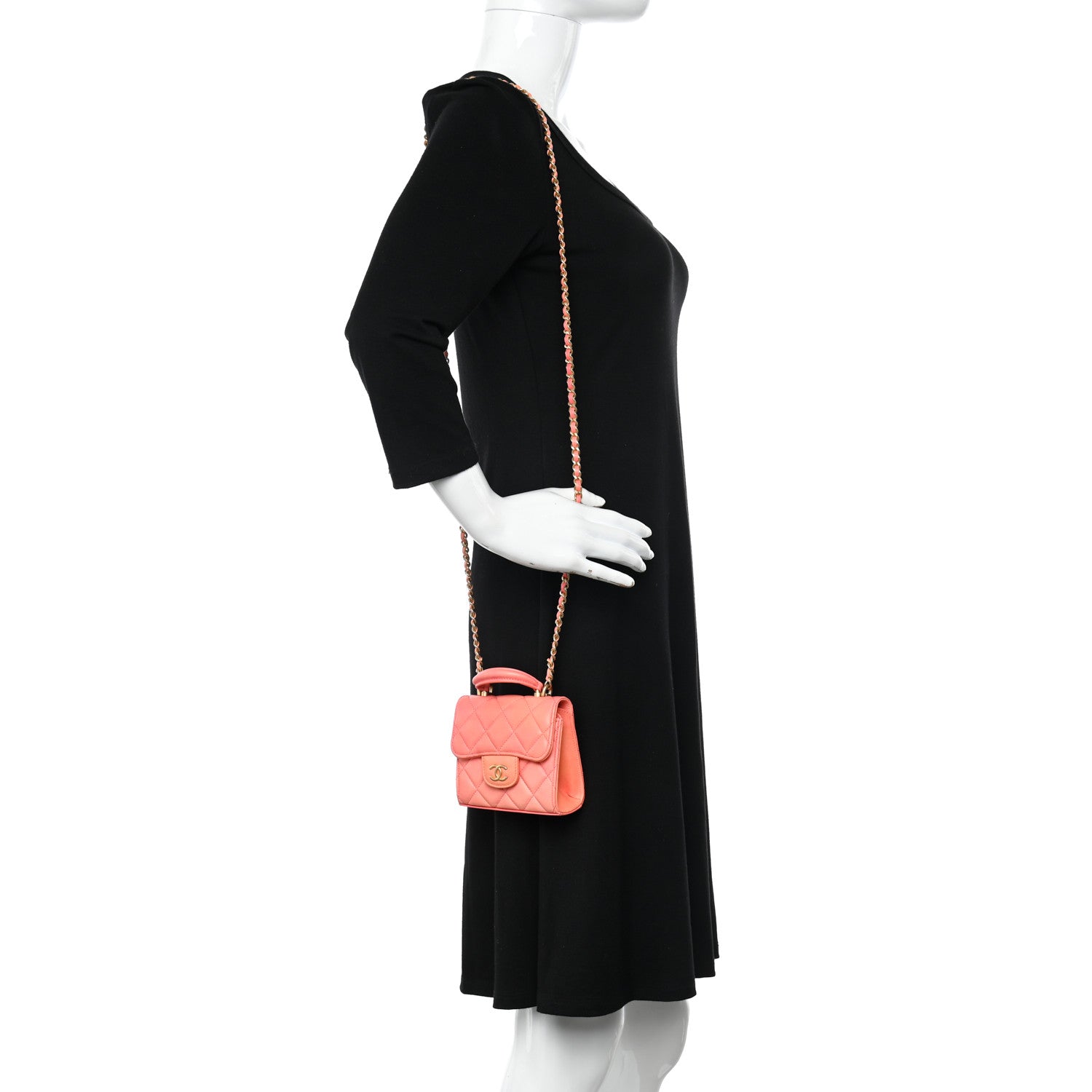 Chanel Lambskin Quilted Ombre Top Handle Flap Clutch With Chain Rose 2 of 11