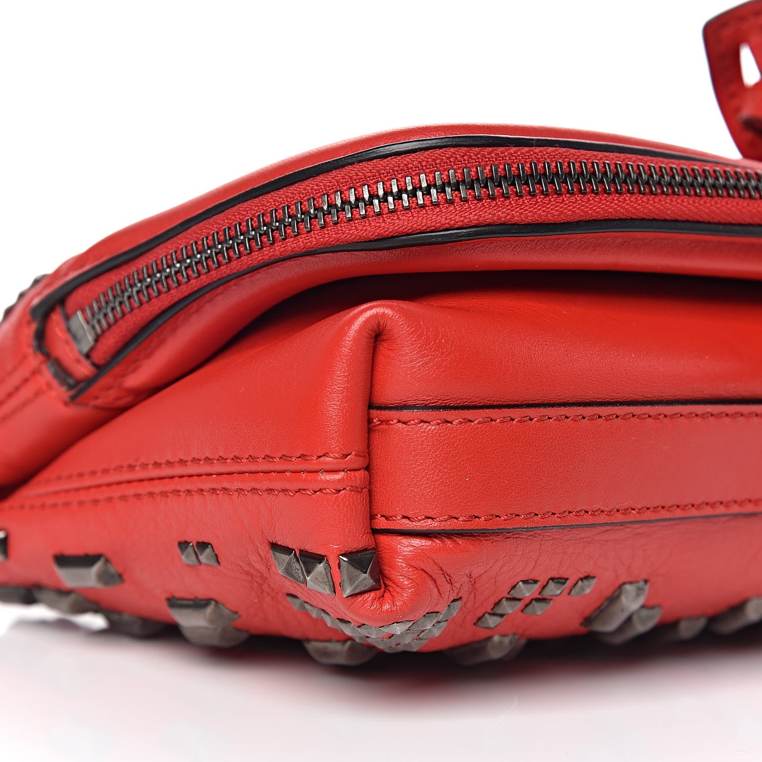 Alexander McQueen Calfskin Studded Padlock Skull Fold Over Clutch Red 6 of 10