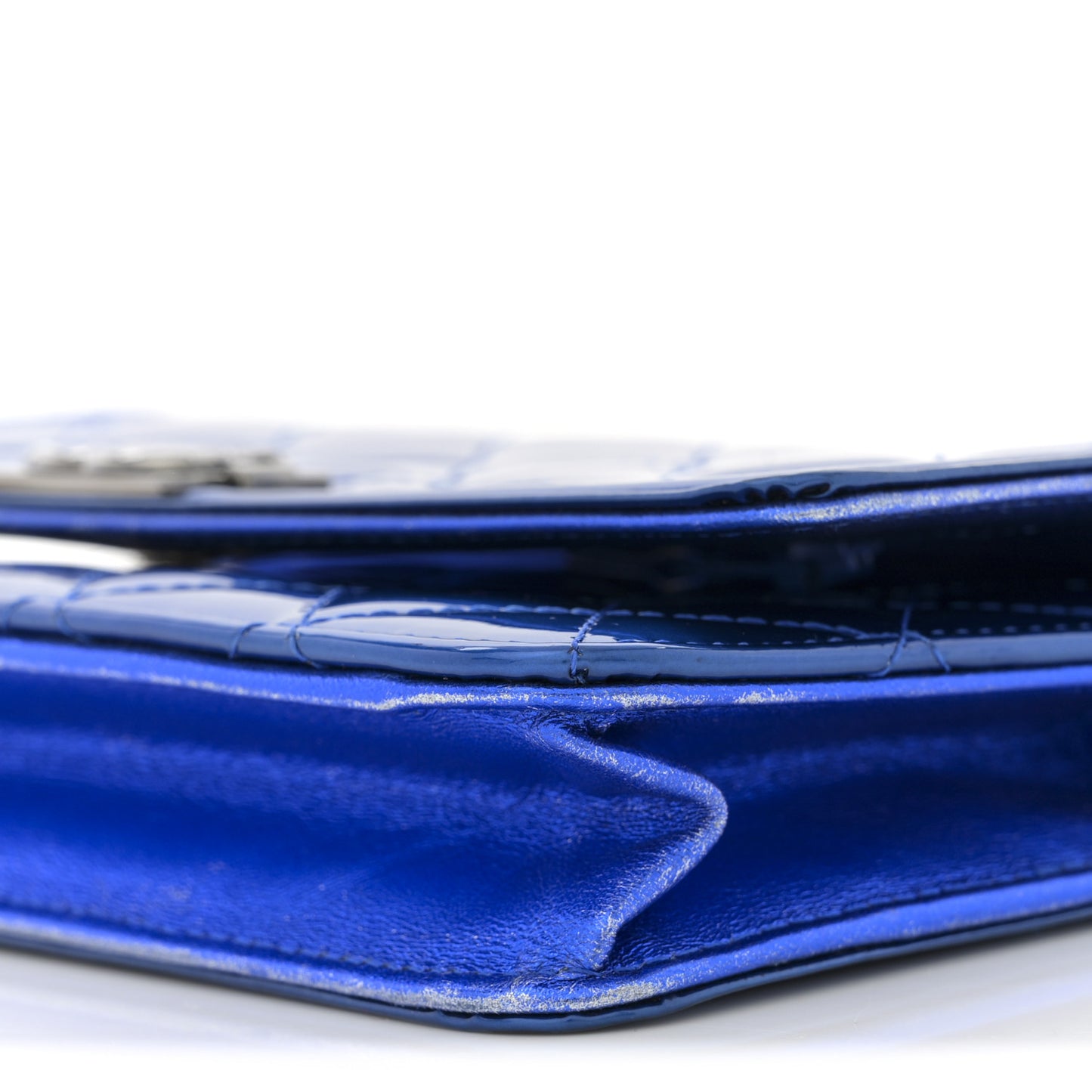 Metallic Patent Calfskin Quilted Boy Wallet on Chain WOC Blue