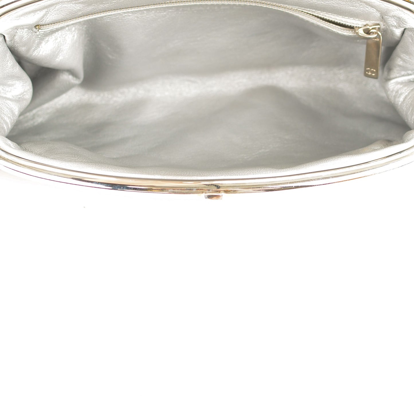 Metallic Aged Calfskin Quilted Timeless Clutch Silver