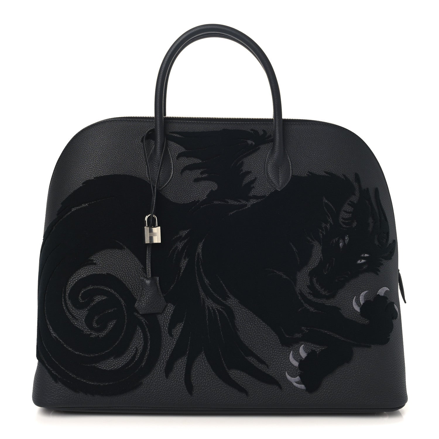 Hermes Togo Tufting Chimeres Dragon 1923 Bolide 45 Black Bleu Lin 1 of 13