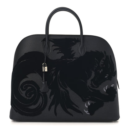 Hermes Togo Tufting Chimeres Dragon 1923 Bolide 45 Black Bleu Lin 1 of 13
