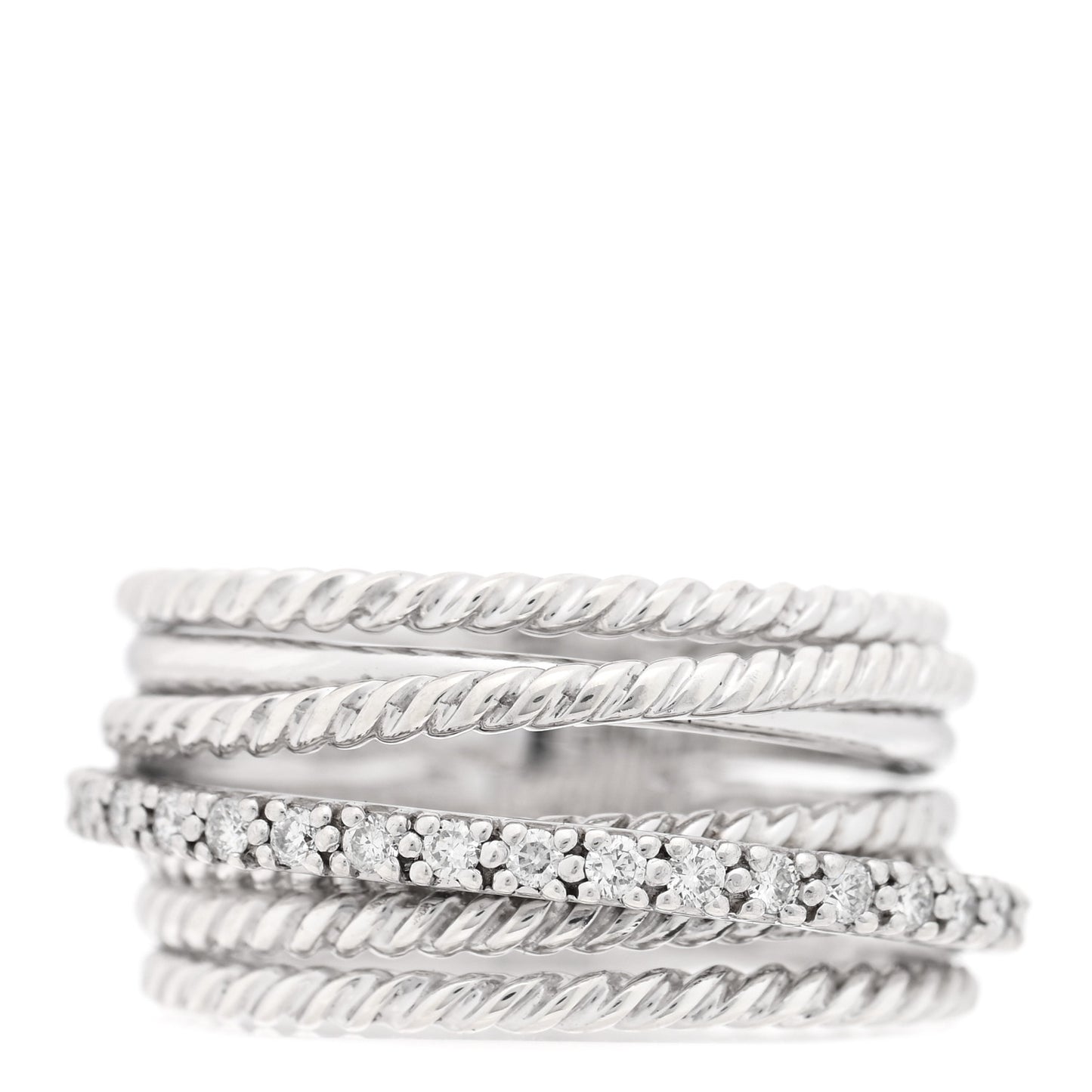 Sterling Silver Diamond 12mm Wide Crossover Cable Ring 54 6.75