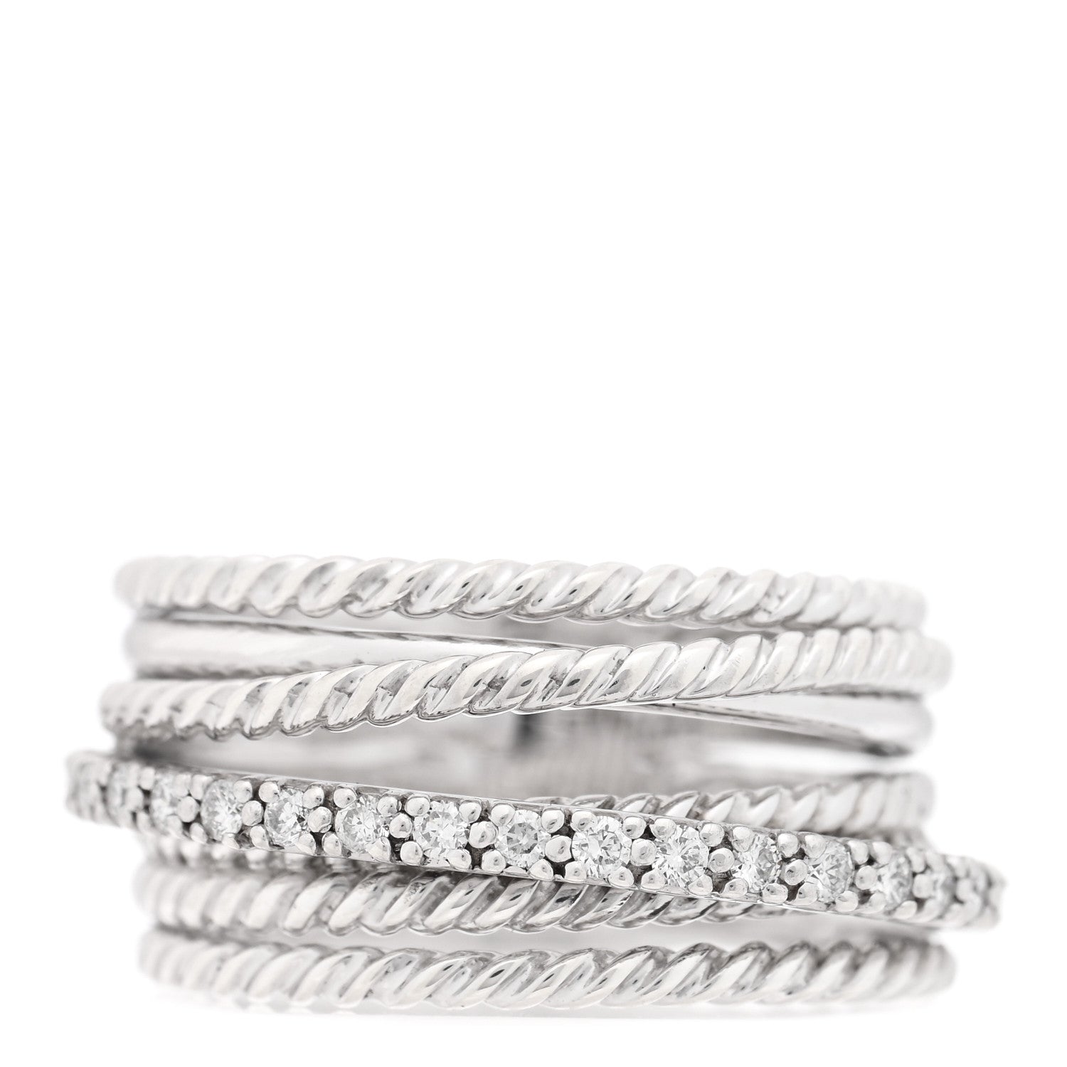 David Yurman Sterling Silver Diamond 12mm Wide Crossover Cable Ring 54 6.75 1 of 4