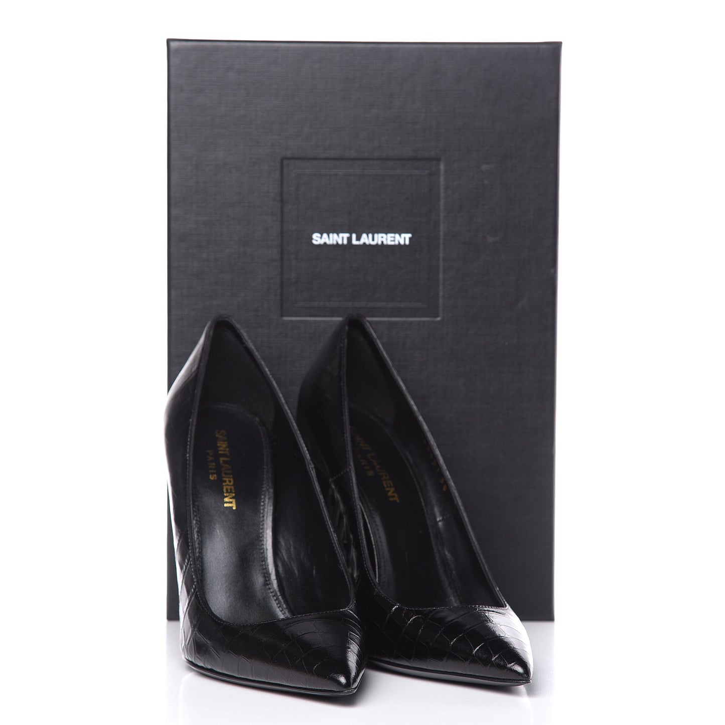 Calfskin Crocodile Embossed Opyum Pumps 38 Black