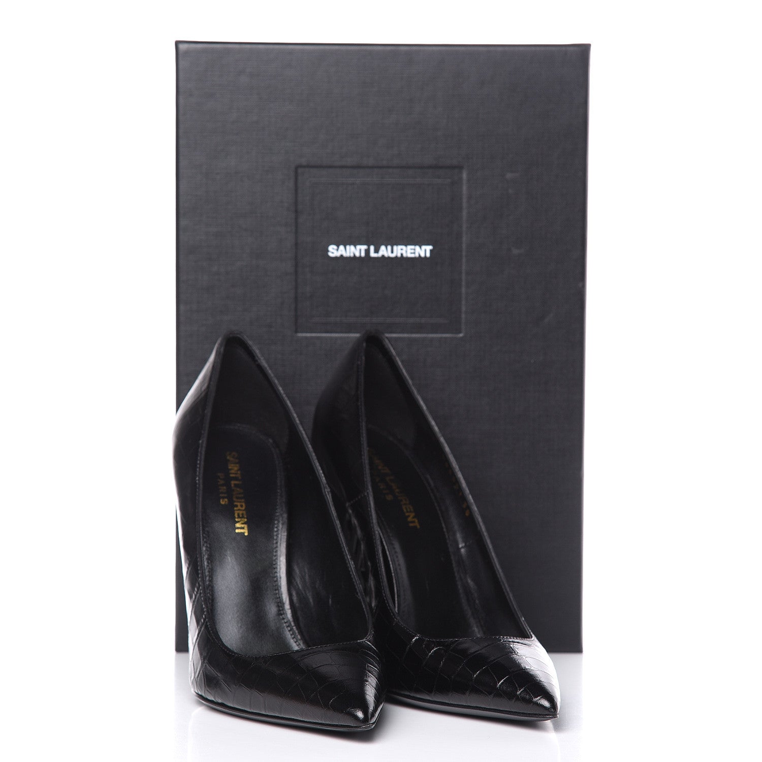 Saint Laurent Calfskin Crocodile Embossed Opyum Pumps 38 Black 9 of 9