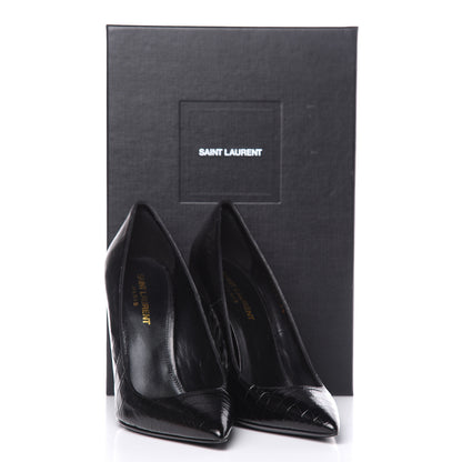 Saint Laurent Calfskin Crocodile Embossed Opyum Pumps 38 Black 9 of 9