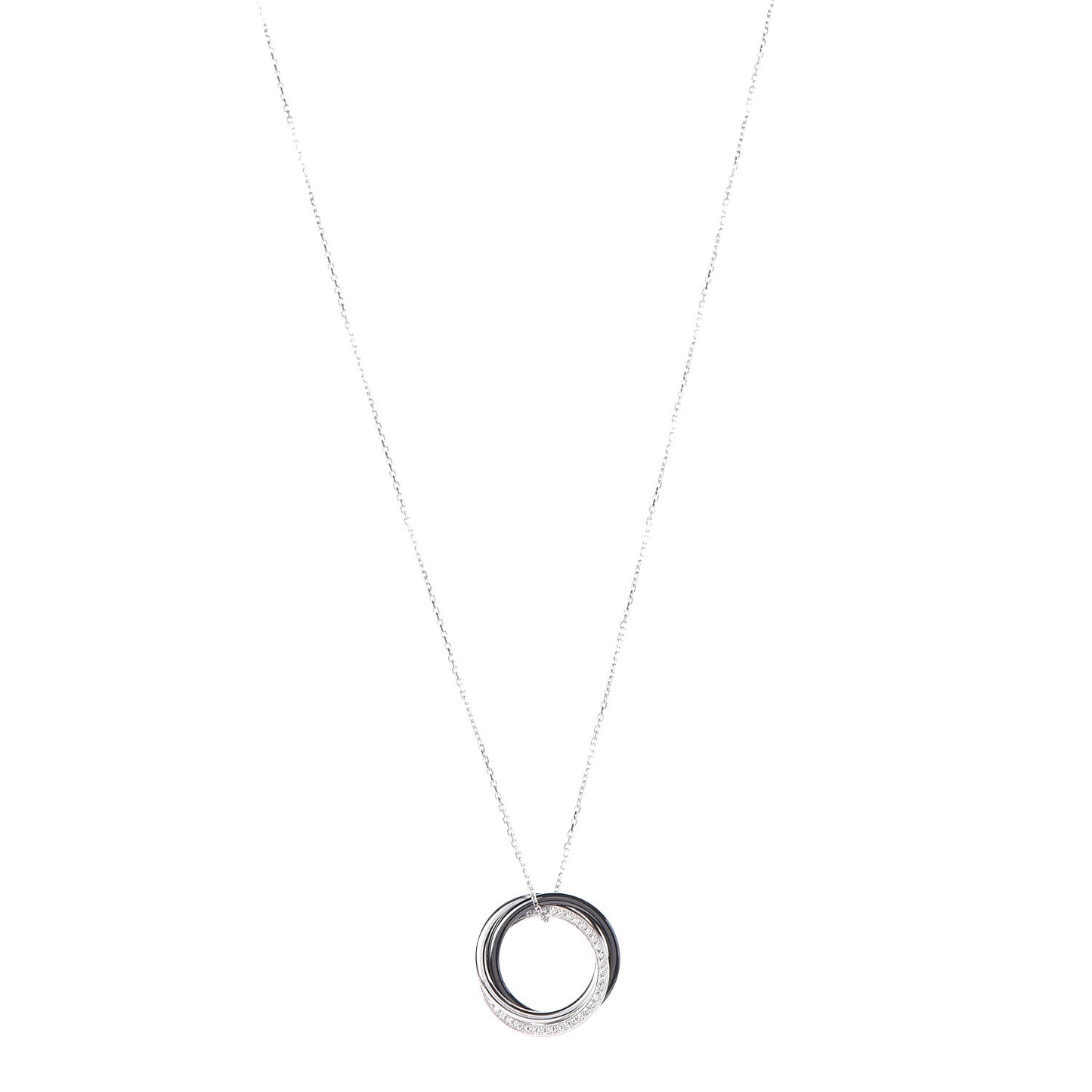 18K White Gold Platinum Black Ceramic Diamond Trinity Pendant Necklace