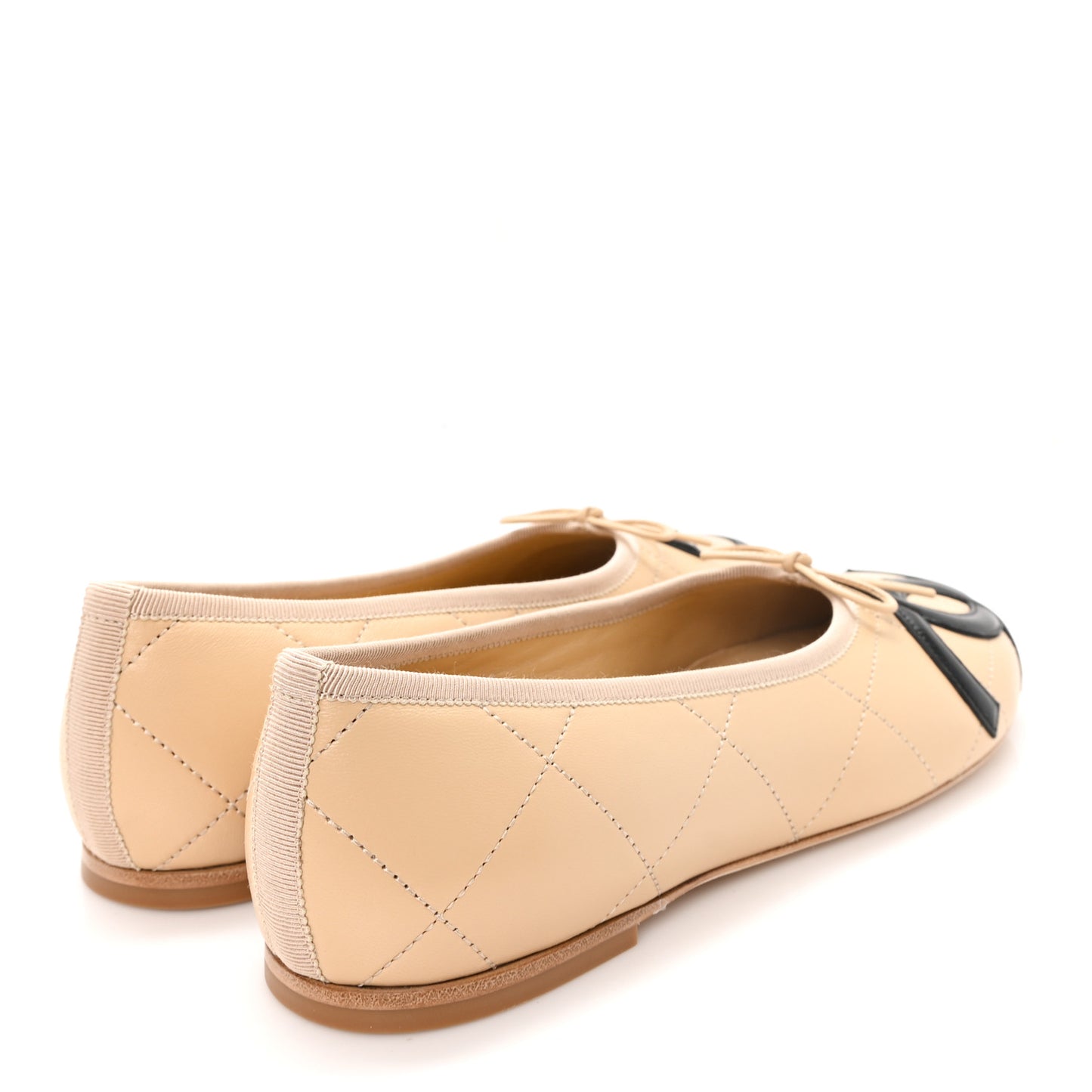 Lambskin Quilted CC Cambon Ballet Flats 39.5 Beige Black