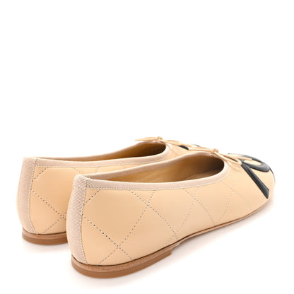 Chanel Lambskin Quilted CC Cambon Ballet Flats 39.5 Beige Black 5 of 10