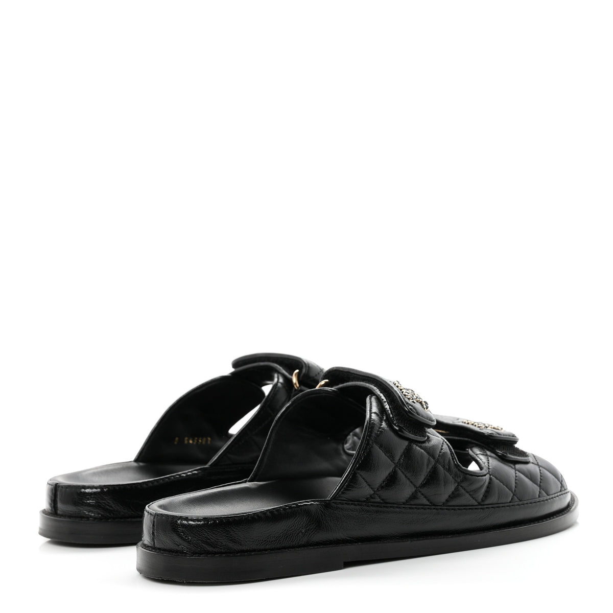 Chanel Lambskin Quilted Velcro Dad Chain CC Slide Sandals 39.5 Black 5 of 10