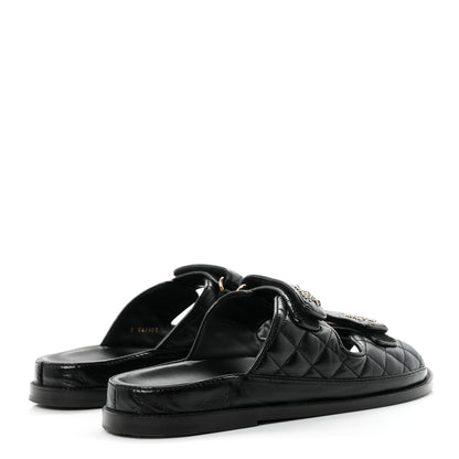 Chanel Lambskin Quilted Velcro Dad Chain CC Slide Sandals 39.5 Black 5 of 10