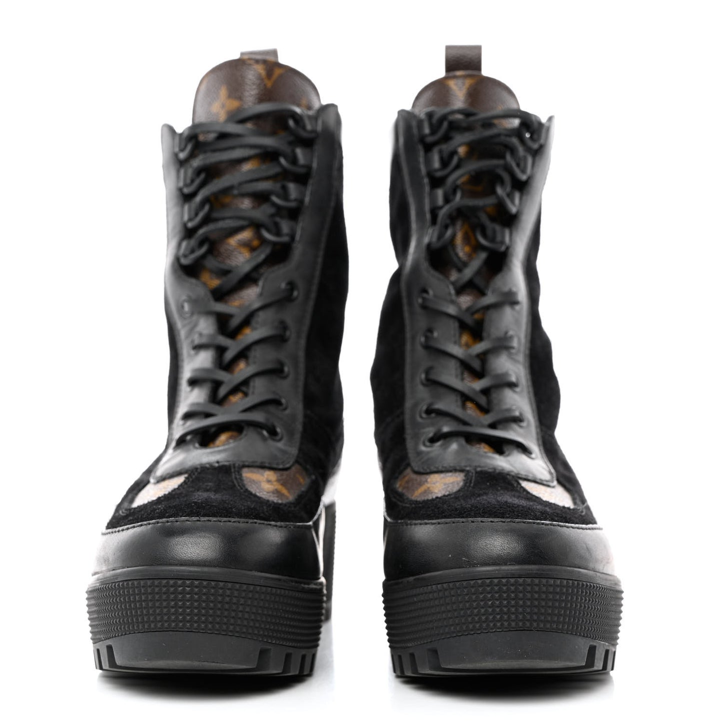 Suede Calfskin Monogram Laureate Platform Desert Boots 39.5 Black