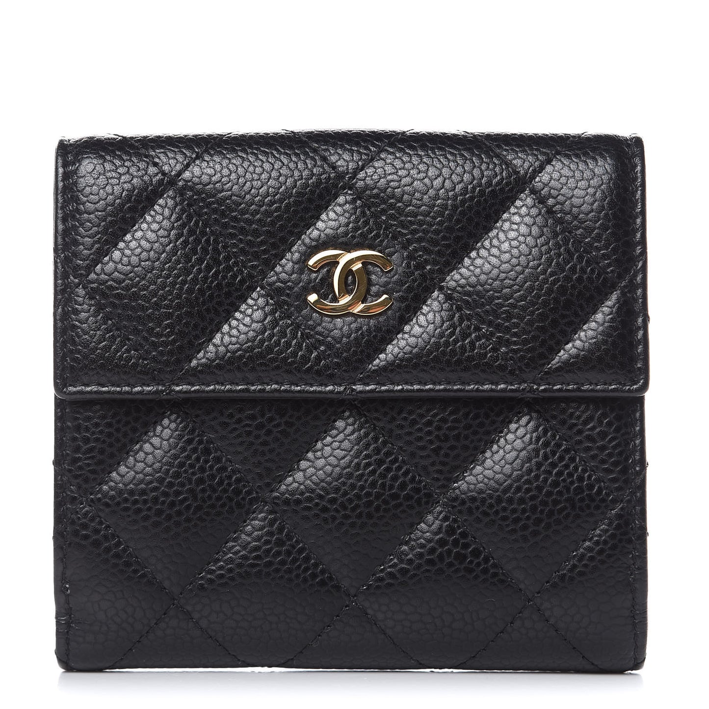 Caviar Quilted Compact French Flap Wallet Black