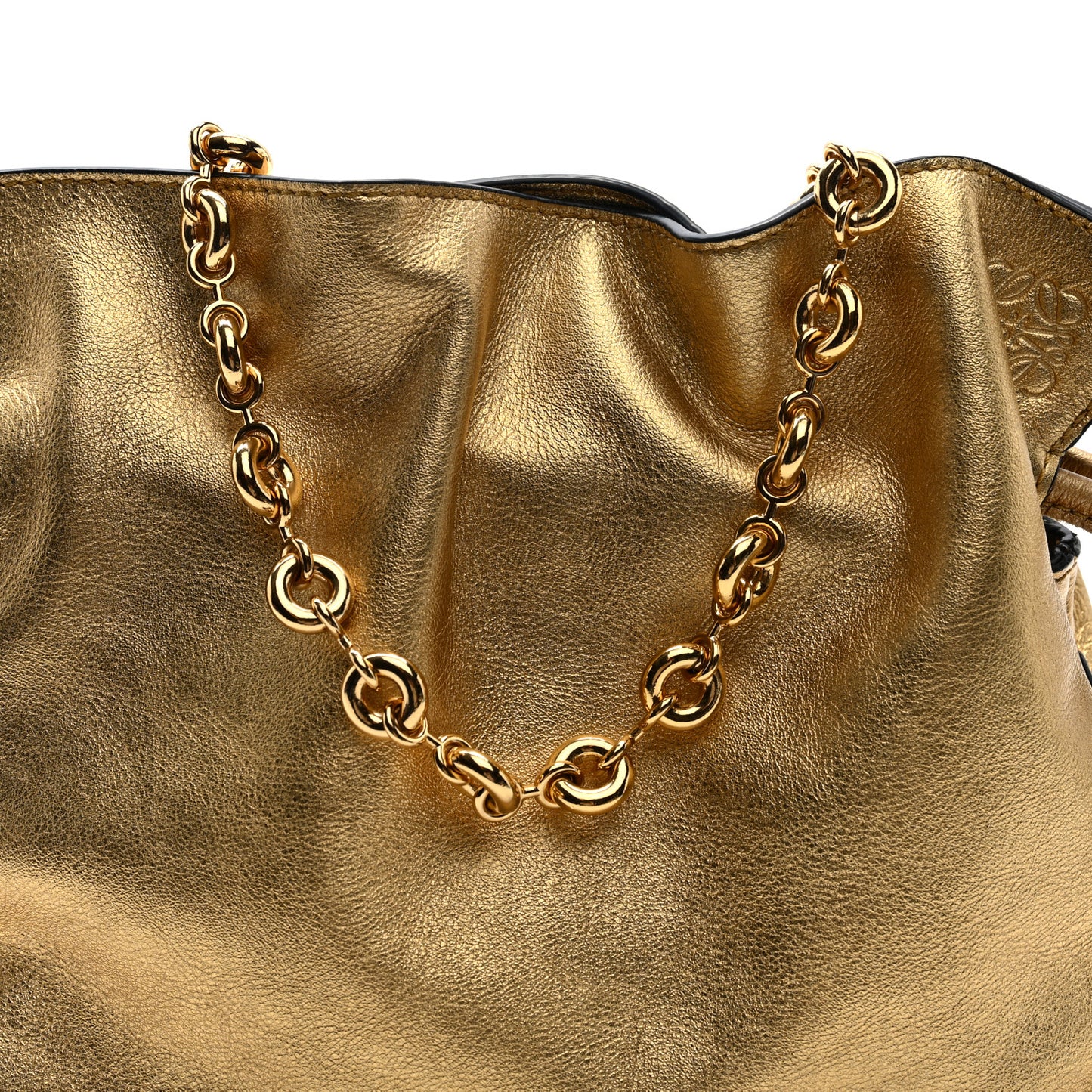 Metallic Calfskin Mini Chain Flamenco Knot Clutch Gold