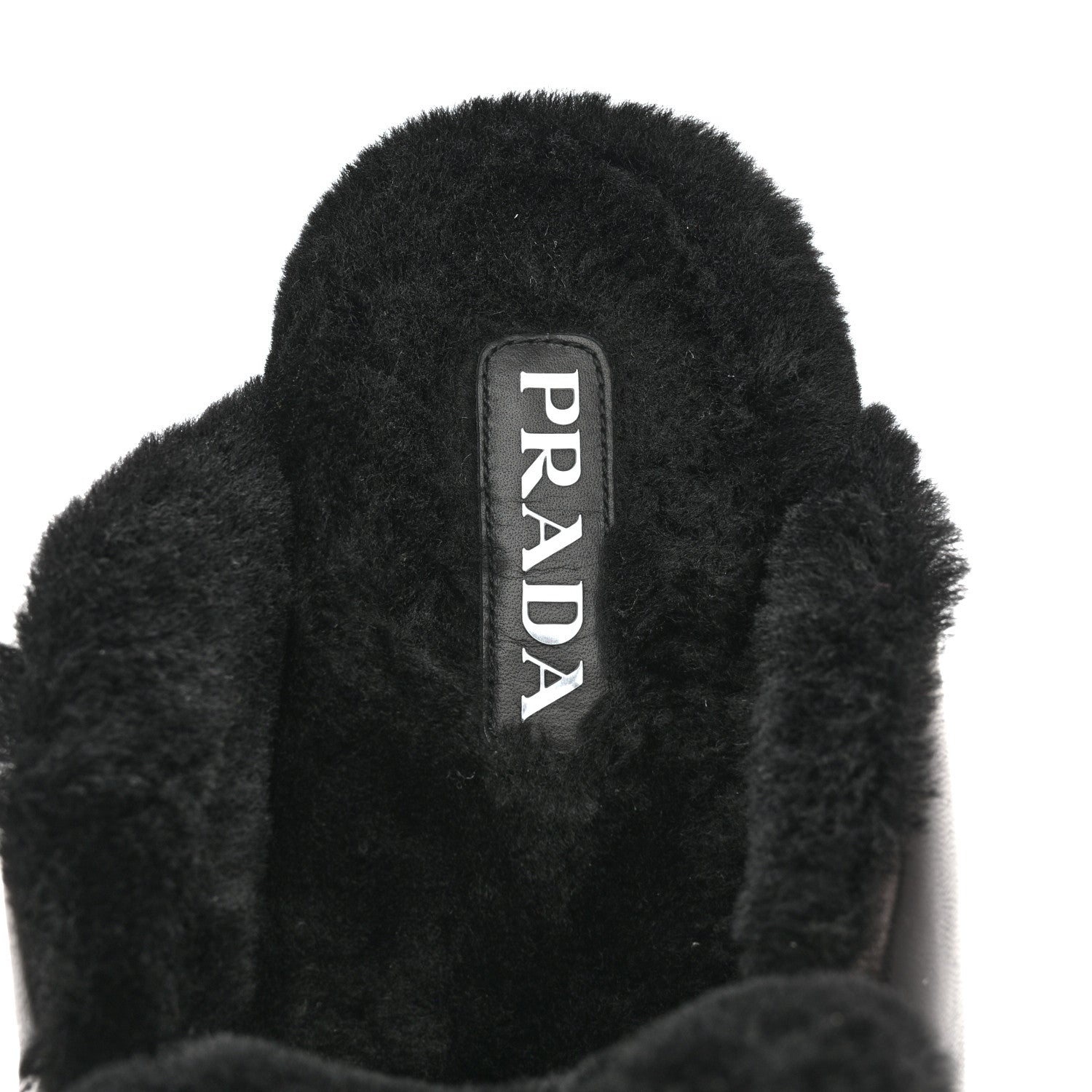 Prada Nappa Shearling Soft Padded Metal Triangle Logo Lug Sole 20mm Mules 38 Black 7 of 9