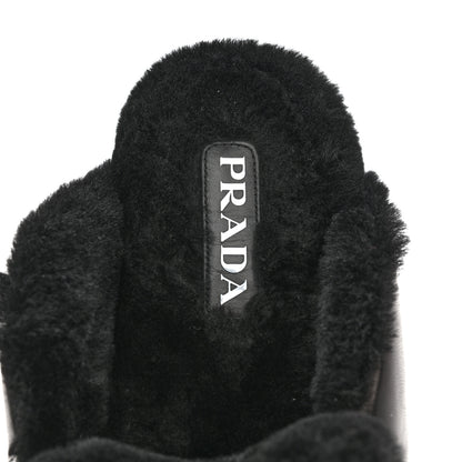 Prada Nappa Shearling Soft Padded Metal Triangle Logo Lug Sole 20mm Mules 38 Black 7 of 9