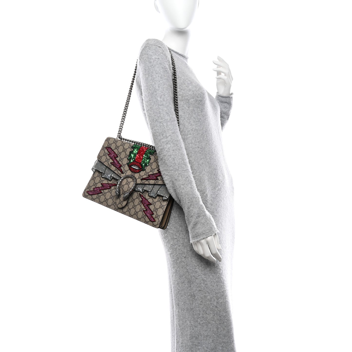 GG Supreme Monogram Lightning Embroidered Medium Dionysus Shoulder Bag Beige
