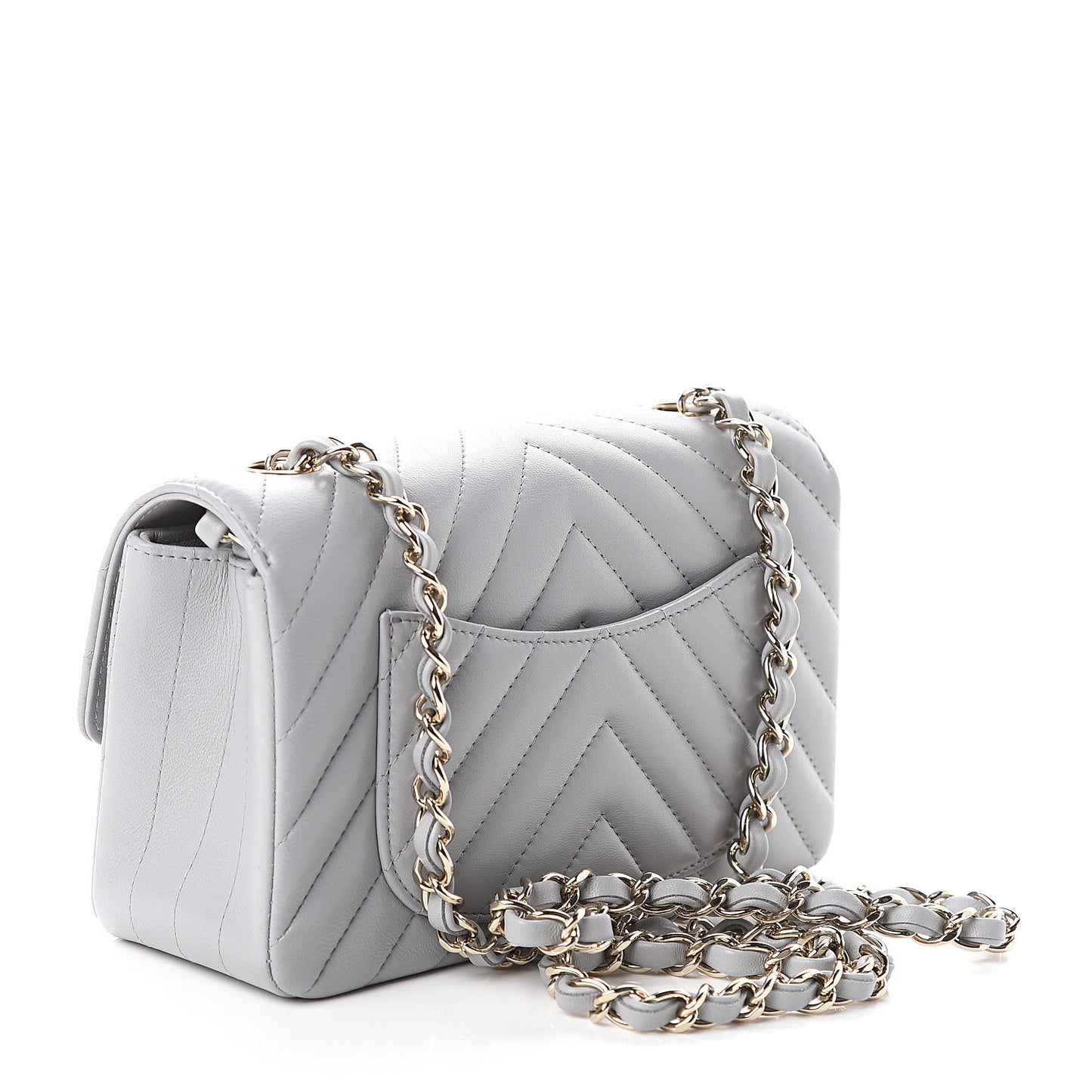 Lambskin Chevron Quilted Mini Rectangular Flap Grey