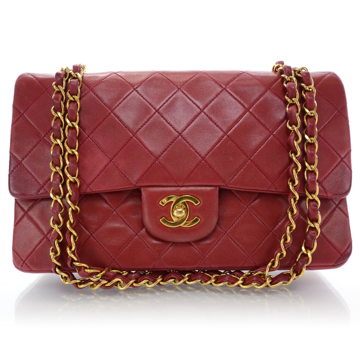 Lambskin Quilted Medium Double Flap Red