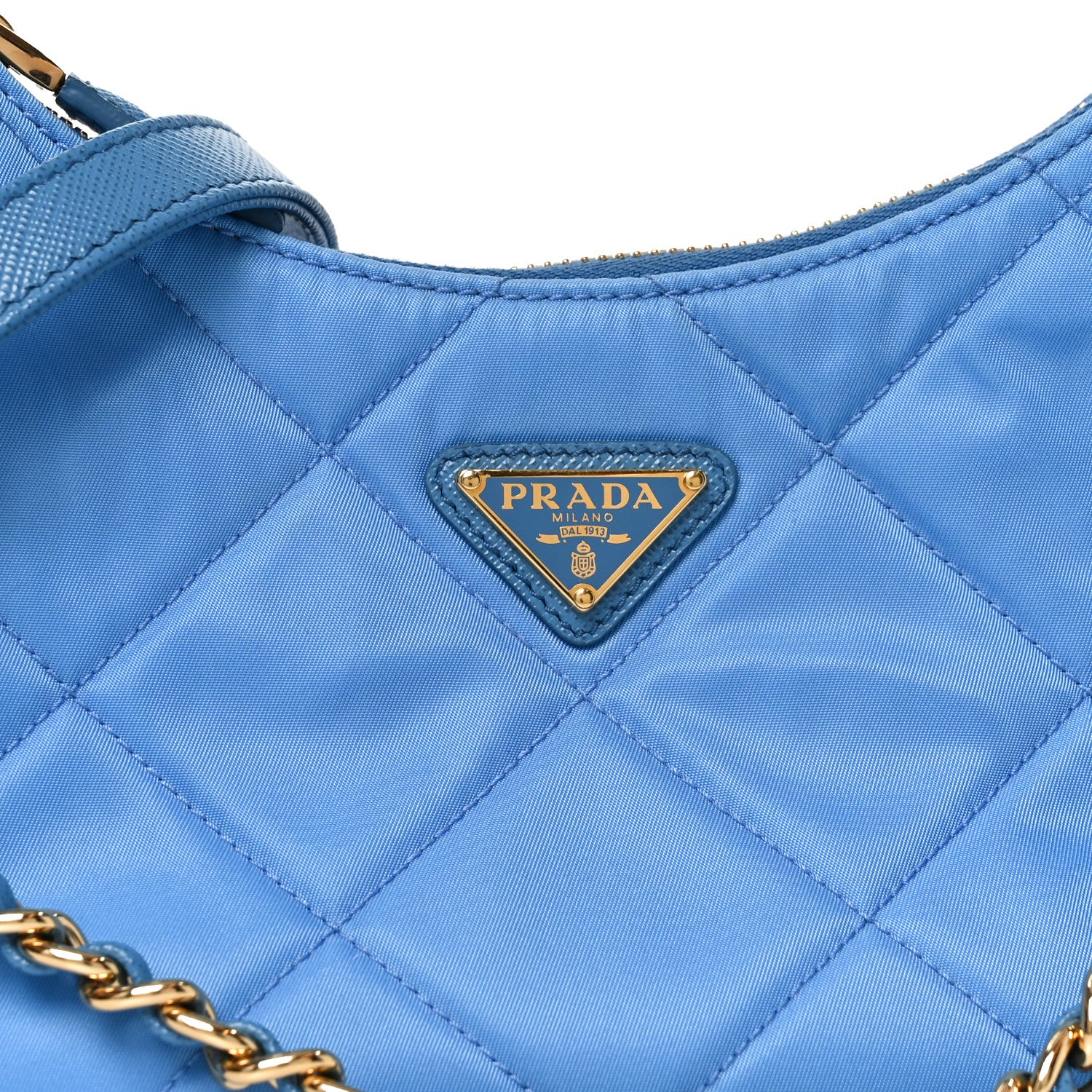 Prada Re-Nylon Saffiano Stitched Mini Re-Edition 1995 Chaine Shoulder Bag Blue 7 of 9