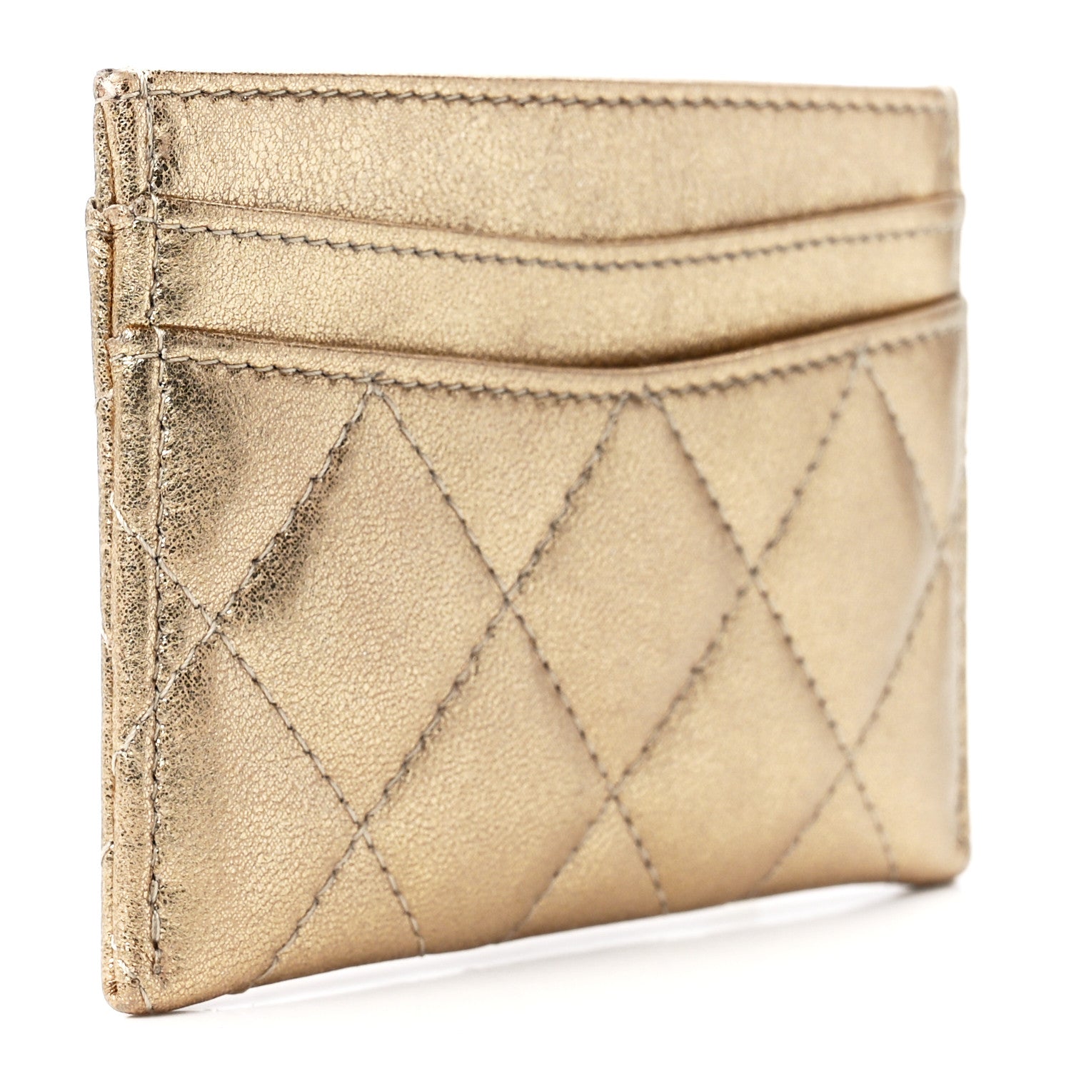 Chanel Metallic Lambskin Quilted CC Card Holder Gold 3 of 13