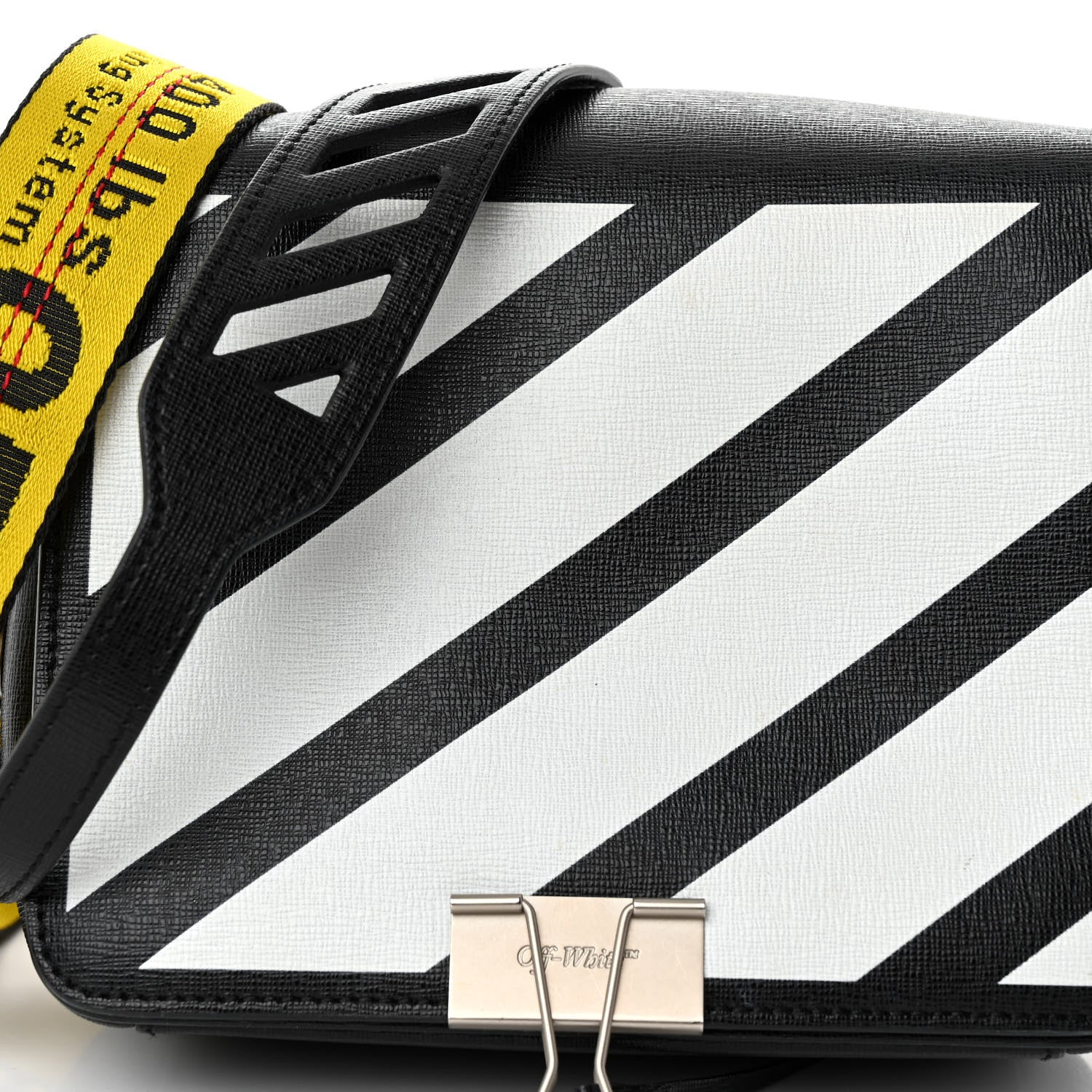 Off-White Calfskin Diag Flap Bag Black White 7 of 9