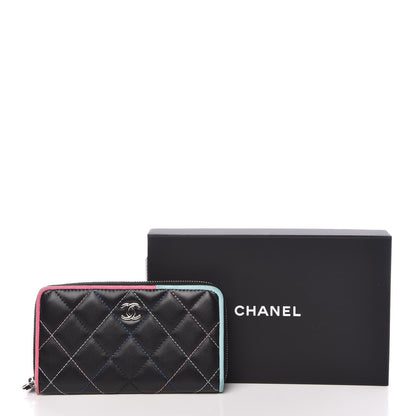 Chanel Lambskin Quilted Small Gusset Zip Around Wallet Black Pink Light Blue 15 of 15