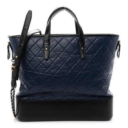 Chanel Aged Calfskin Quilted Large Gabrielle Shopping Tote Navy Black 1 of 10