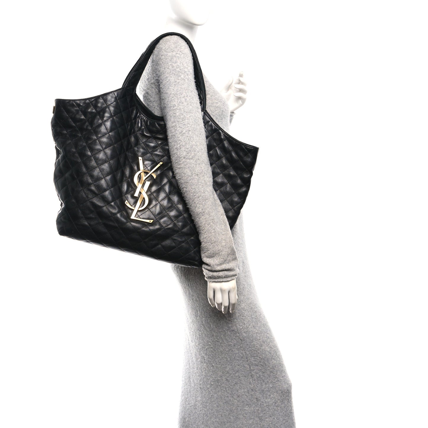 Lambskin Quilted Maxi Icare Shopping Tote Black