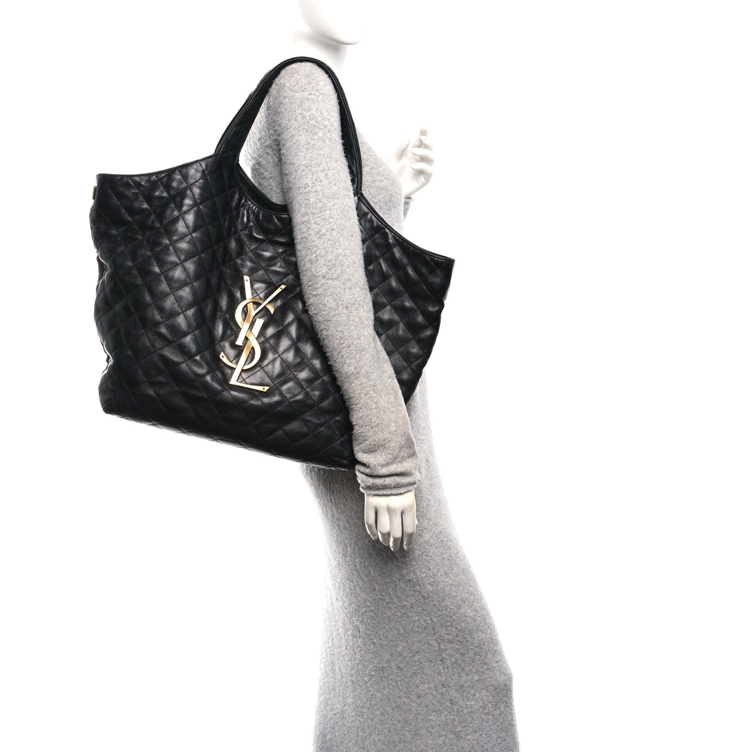 Saint Laurent Lambskin Quilted Maxi Icare Shopping Tote Black 2 of 11
