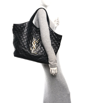 Saint Laurent Lambskin Quilted Maxi Icare Shopping Tote Black 2 of 11