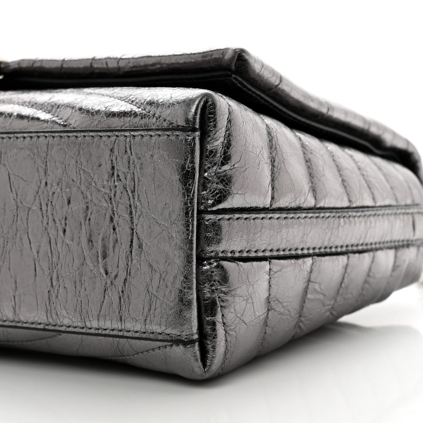 Metallic Soft Calfskin 4G Embossed Medium Shoulder Bag Silver