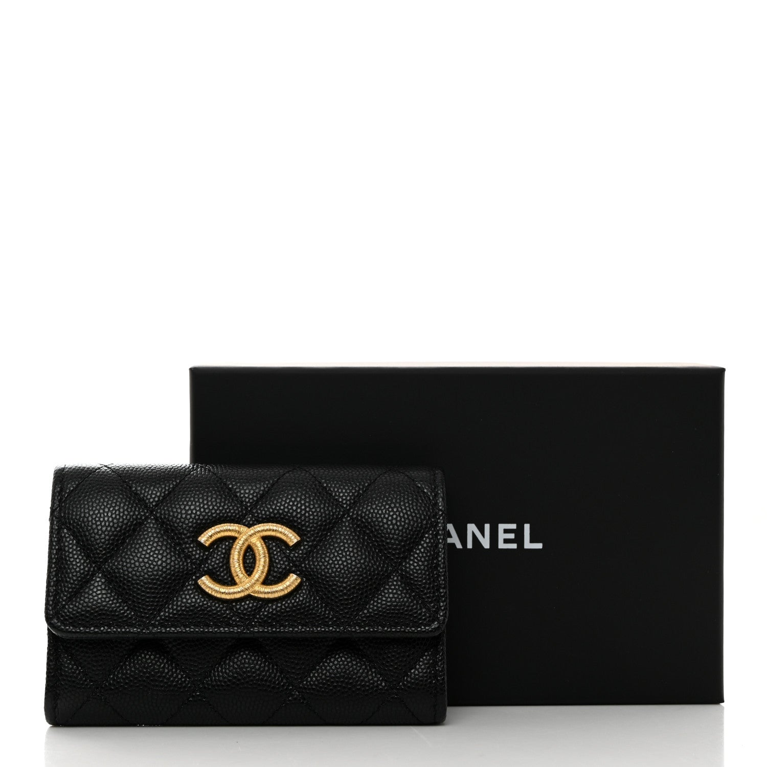 Chanel Caviar Quilted Textured CC Flap Card Holder Black 9 of 9