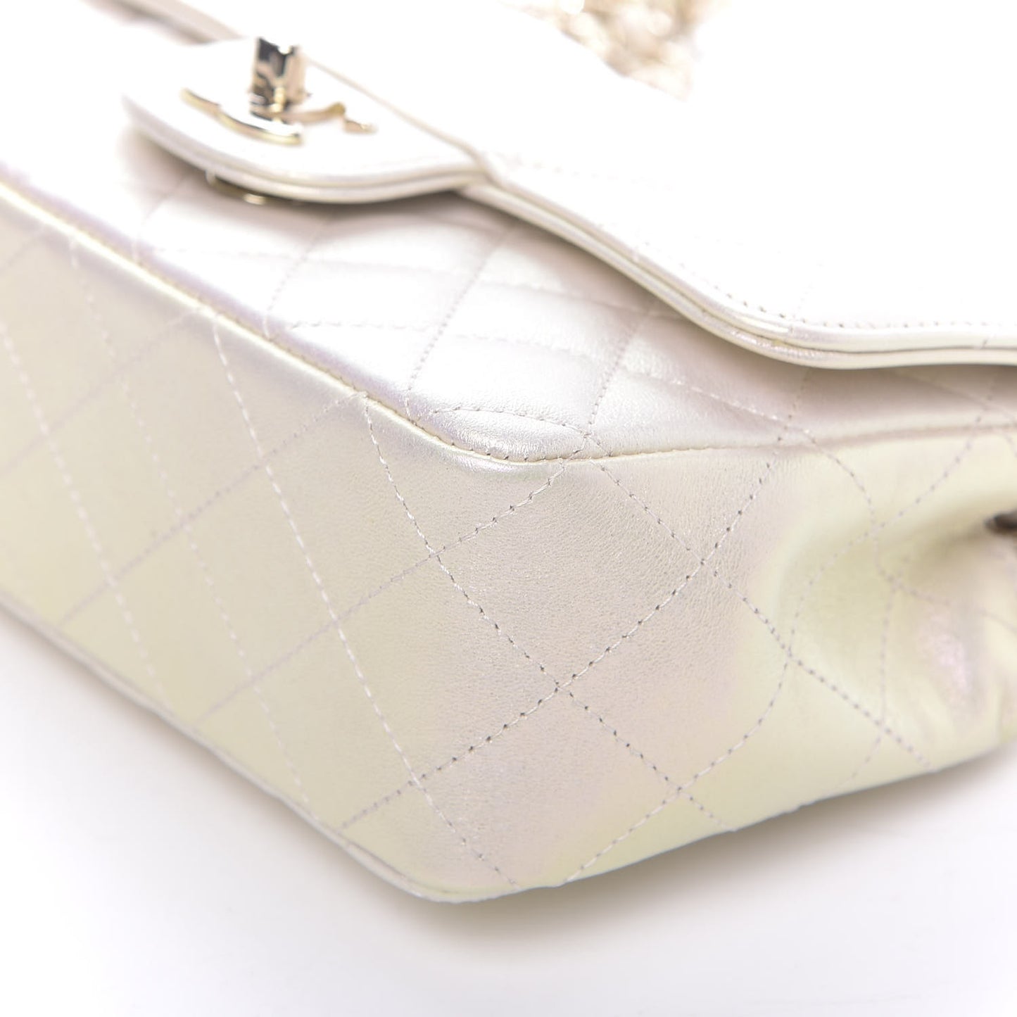 Iridescent Lambskin Quilted Mini Rectangular Flap Ivory